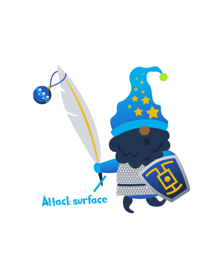 An image showing a Blue Team Elf in armor and with a shield. The unshielded part of the Elf's body is marked as Attack surface