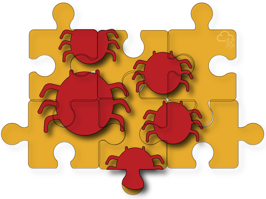 A picture showing a jigsaw puzzle with an image of bugs moving around